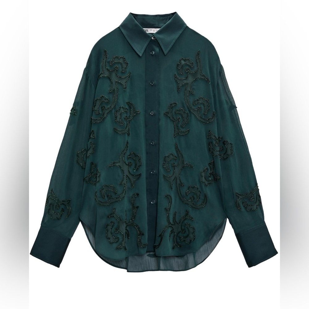 Zara SEMI-SHEER EMBROIDERED BLOUSE